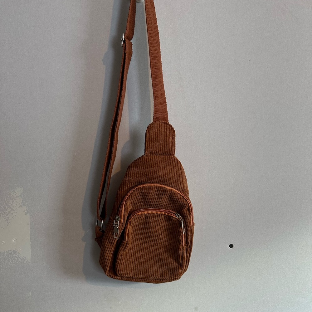 Brown Corduroy Sling Bag